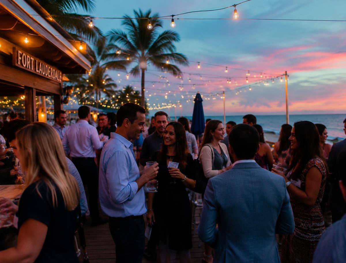 Evening networking mixer at a Fort Lauderdale beachside bar